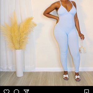 Blue Ribbed Stretchy Romper